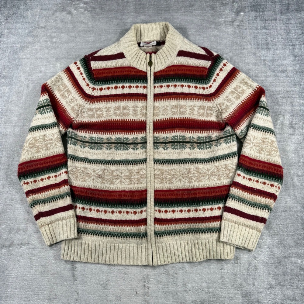 Northern Reflections Sweater Womens Medium Cream Striped Fair Isle Knit Fall - Picture 2 of 9